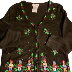 Christmas button up knit embroided Sweater